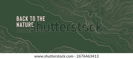 Green vector topographic background with modern contour map lines. Stylish abstract nature landscape design for posters, covers, travel adventure themes, hiking, and outdoor concept graphics.
