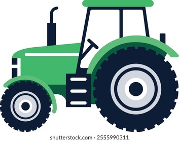 Green Vector Tractor, Flat Tractor Illustration, Minimal Design