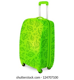 Green vector traveling baggage suitcase, vector illustration