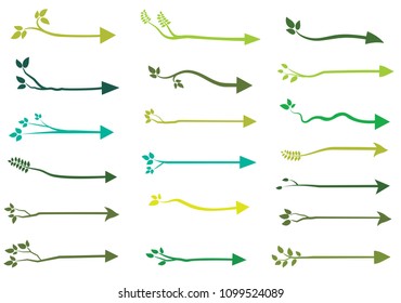 Green vector tree arrow silhouettes for organic, natiral and healthy product design