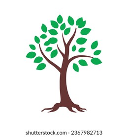 Green vector Tree with Roots illustration. on a white background.