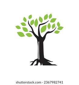 Green vector Tree with Roots illustration. on a white background.