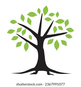 Green vector Tree with Roots illustration. on a white background.
