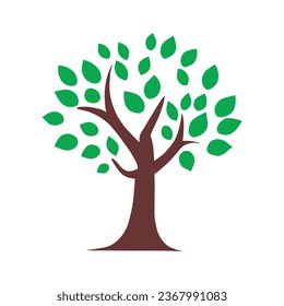 Green vector Tree with Roots illustration. on a white background.