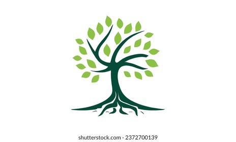 Green vector Tree with Roots illustration. on a white background.
