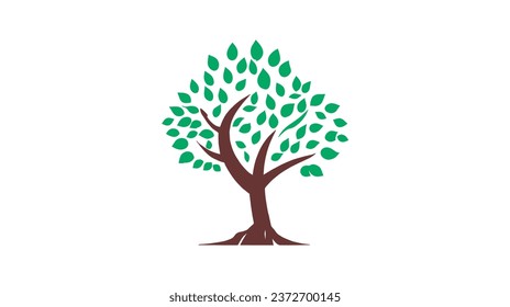 Green vector Tree with Roots illustration. on a white background.