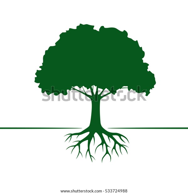 緑のベクター画像の木と根 ベクターイラスト のベクター画像素材 ロイヤリティフリー
