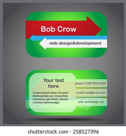 Green vector two-sided business visit card with arrows