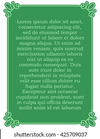 Green vector vintage line border frame plaque