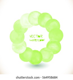 Green vector watercolor circle. Watercolor  green  painted vector circle frame banner. Watercolor brush strokes set. Spring frame concept. Abstract watercolor background