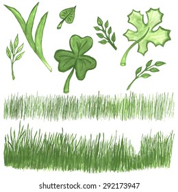 Green vector watercolor floral elements for your design