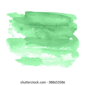 Green vector watercolor hand drawn paper grain texture isolate strokes stain in white background. Artistic nature colorful striped daub smear element for design, banner, template, decoration, web