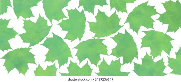 Green vector watercolor maple leaves on white background. Summer  illustration with foliage. Isolated maple leaves for cards, flyer, poster, cover, invitation cards, prints. Spring backdrop.