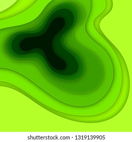 
Green vector wavy circles. Abstract background in paper cut style.