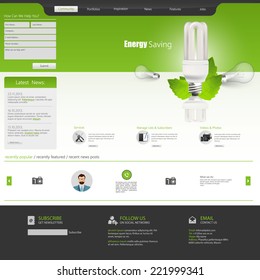 Green vector website template with light bulb, Energy Save Theme 