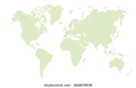 green vector world map lines silhouette on white background