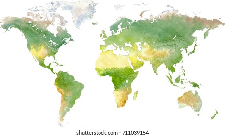Green vector world map in watercolor style
