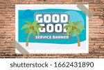 green vectorized poster with summer landscape
