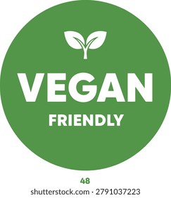 Green vegan friendly badge with sprout icon, promoting plant based products and ethical lifestyle choices.