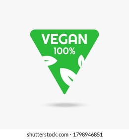 Green vegan icon vector template with triangle and leaves for organic food and business. Eps 10 vector