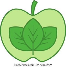 Green Vegan Icon. Vector Icon of Young Leaves Inside an Apple. Healthy Eating. Natural and Organic products. Healthy Lifestyle Concept
