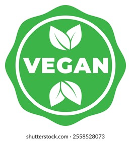 Green Vegan isolated minimalist rubber stamp, sticker, sign with Leaves icon vector illustration