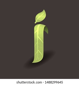 Green vegan isometric letter I. Eco hand drawn set. Healthy leaf collection. Organic 3D alphabet