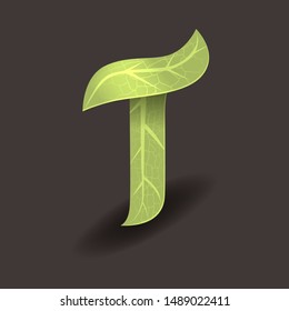 Green vegan isometric letter T. Eco hand drawn set. Healthy leaf collection. Organic 3D alphabet for Bio friendly text