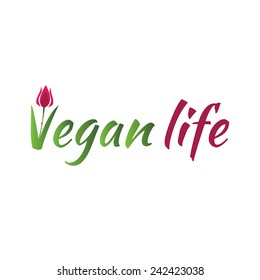 Green Vegan life logo element with flower tulip