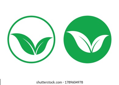 Green vegan logo leafs. vegan icon, Sign of vegetarian isolated on white background. Natural food business concept