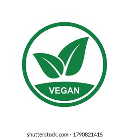 Green vegan logo leafs. vegan icon, Sign of vegetarian isolated on white background. Natural food business concept