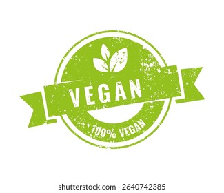 Green Vegan Stamp Leaves Grunge 100 PlantBased Badge
