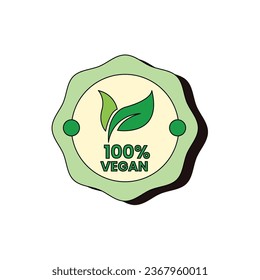 Green Vegan Sticker Vector Illustration