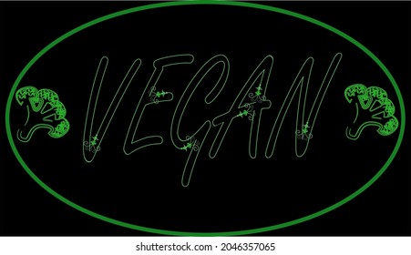 Green vegan theme print with broccoli