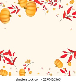 Green Vegetable Background Beige Vector. Leaves Healthy. Yellow Decorative Set. Oak Texture. Orange Rowan Cozy Frame.