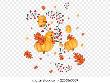 Green Vegetable Background Transparent Vector. Gold Image Border. Colorful Pumpkin Wallpaper Frame. Plant November. Botanical Texture.