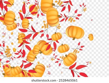 Green Vegetable Background Transparent Vector. Gold Decoration Card. Colorful Gourd Vintage Border. Pumpkin Wreath. Fall Frame.