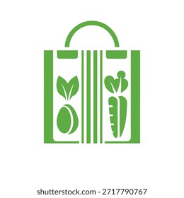 Saco de legumes verde com legumes de folha e raiz