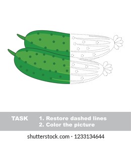 Green vegetable cucumber. Dot to dot educational game for kids.