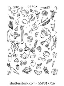 Green vegetable set, detox. Sketch for your design