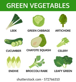 green vegetables collection, info graphic food, vector illustration