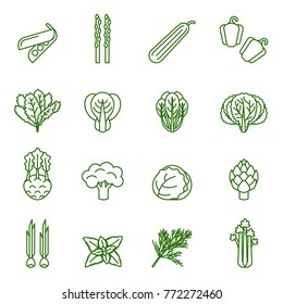 green vegetables collection, info graphic food, vector icon. Thin Line Style stock vector.