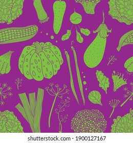 Green vegetables. Cute decorative seamless pattern.