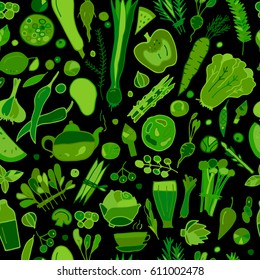 Green vegetables, detox. Seamless pattern design