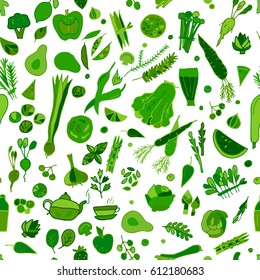 Green vegetables, detox. Seamless pattern design