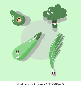 Green vegetables with funny faces.