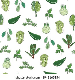 Green vegetables healthy food seamless vector pattern
