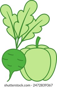 Green Vegetables Icon. Vector Icon of Radish and Paprika. Natural and Environmentally Friendly Product. Organic Farming Concept