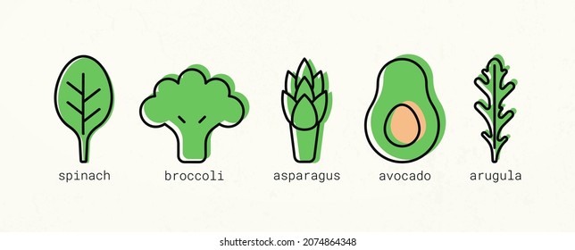 Green vegetables icons set. Healthy food. Vector illustration. 