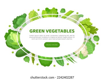 Green vegetables landing page. Natural healthy organic food web banner, website cartoon vector